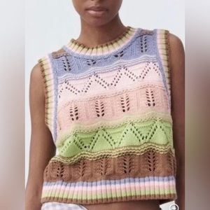 Discontinued - Zara Crochet Knit Multicolor Cotton Sweater Vest